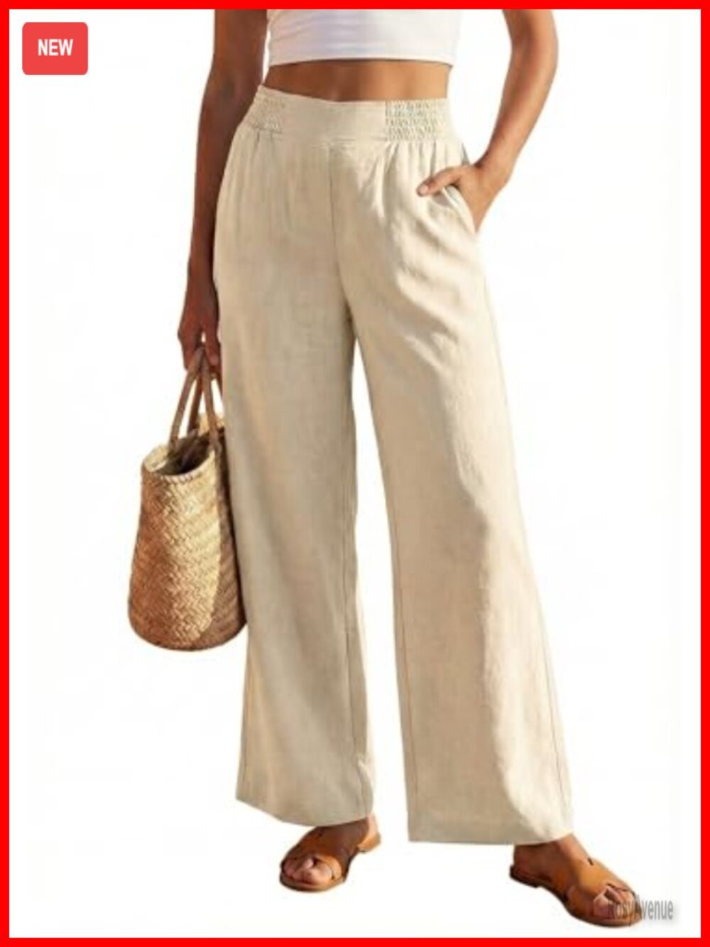 CUPSHE Palazzo Wide Leg Pants Smocked Waist Pull On Pockets